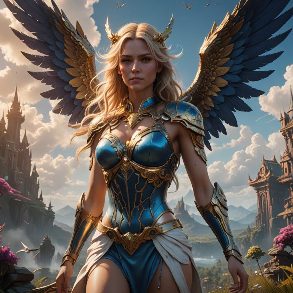 Ethereal Angel Ascends in Vibrant, Dreamy Heaven