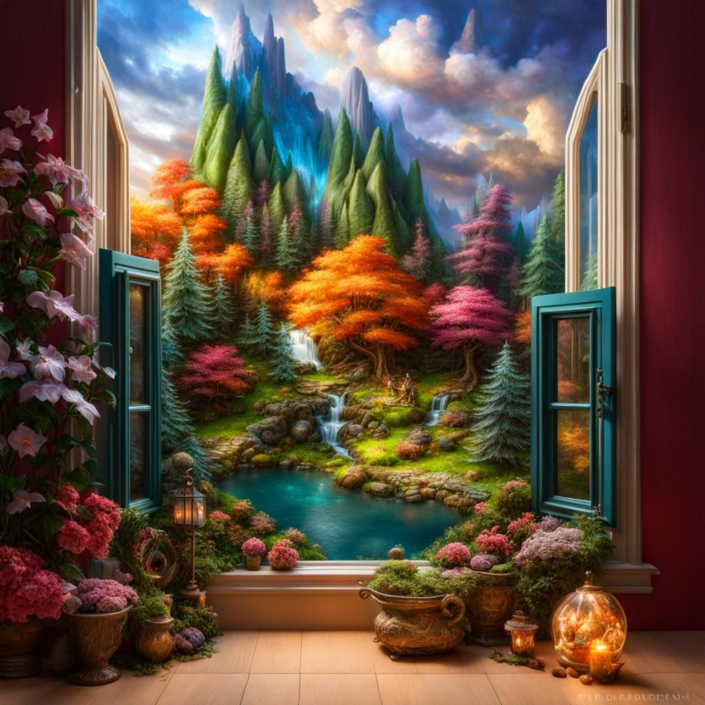 Fairy Wonderland Window Display in Photorealistic Graffiti A...