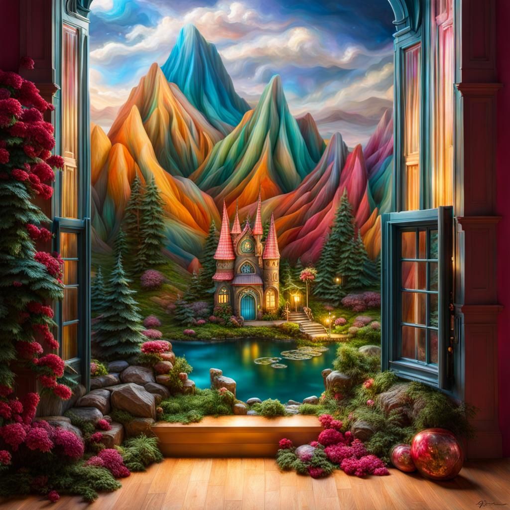 Fairy Wonderland Window Display in Photorealistic Style