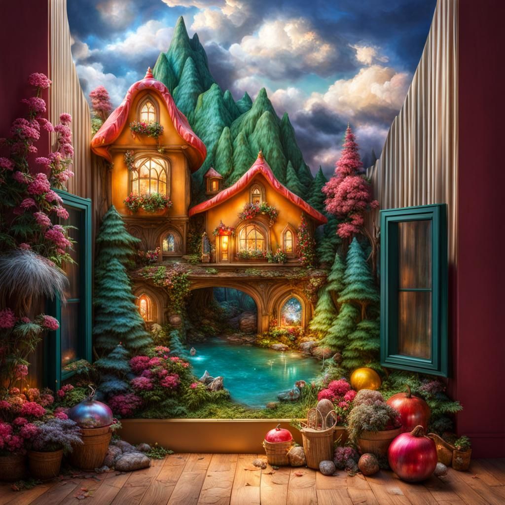 Photorealistic Fairy Wonderland Window Display in 16K