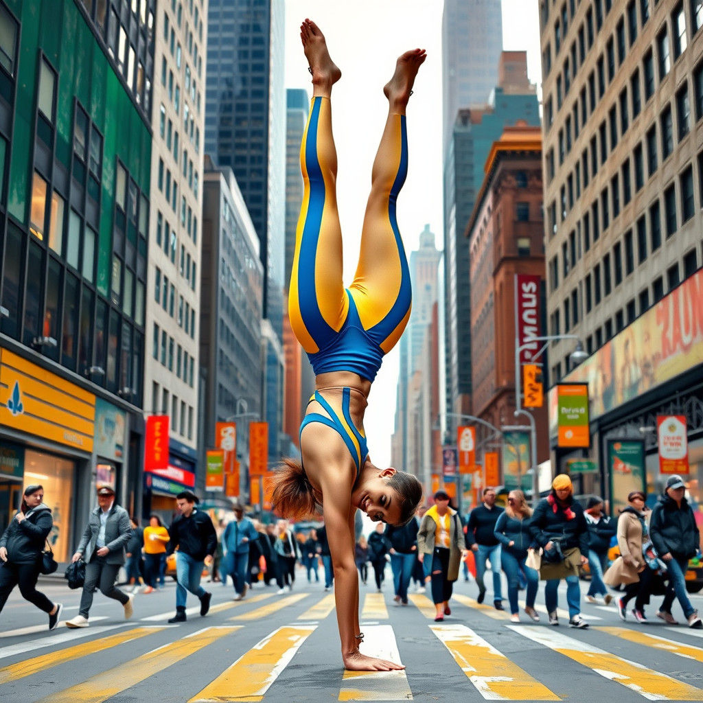 Woman's Handstand in New York: Abstract Art Style