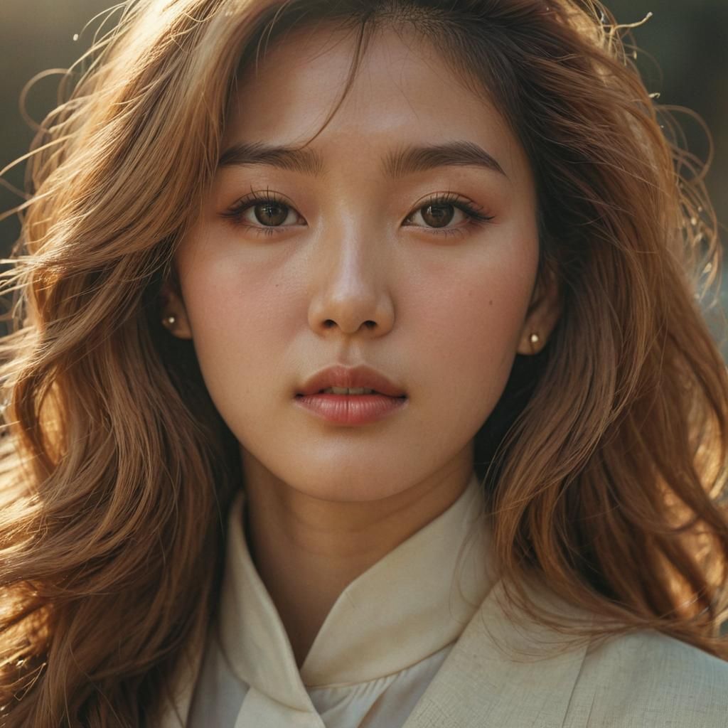 Elegant 1980s Korean Model Portrait in Pastel Tones