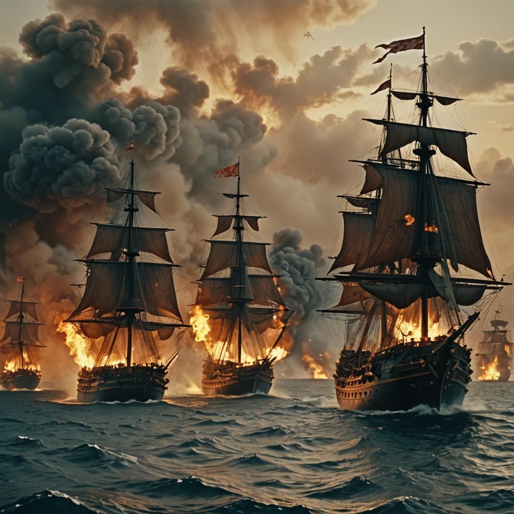 Fiery Sea Battle Between Barbarossa and Doria Ships