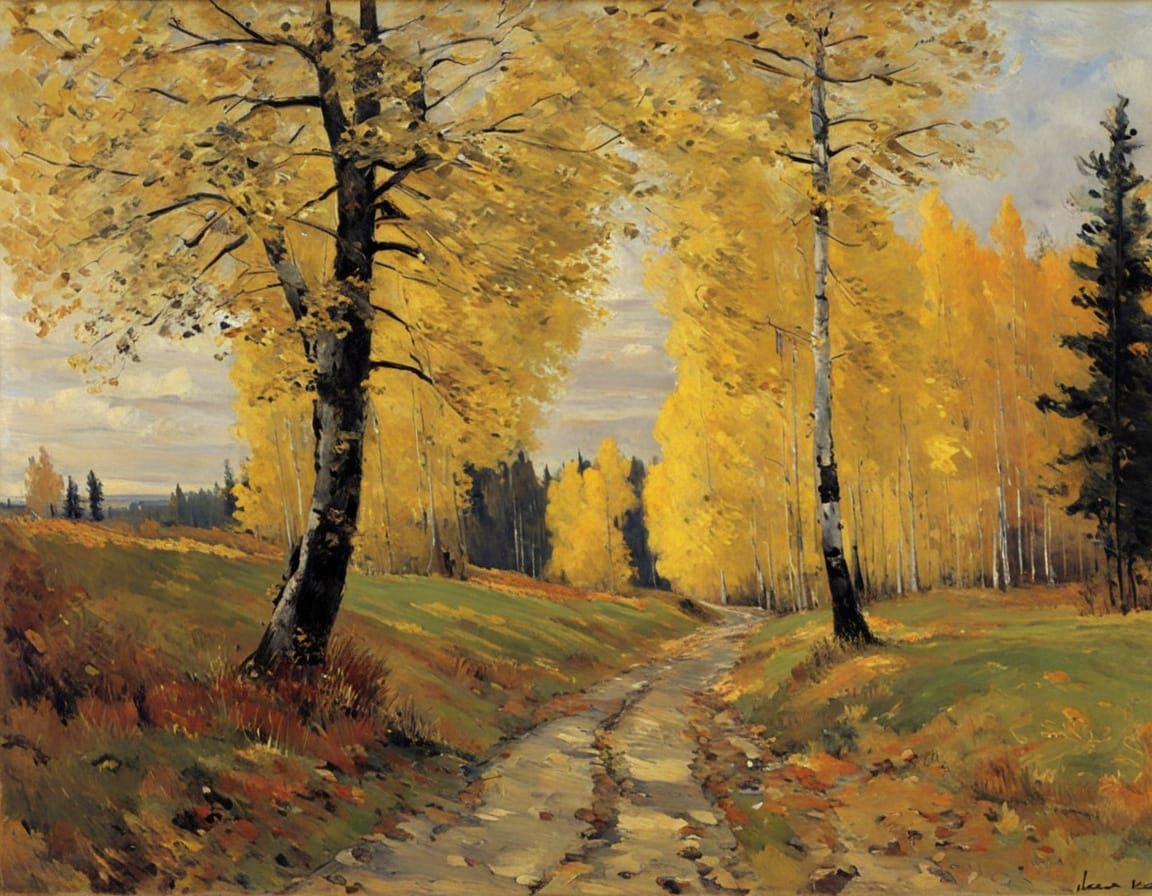 Golden Autumn Landscape in the Style of Isaac Levitan
