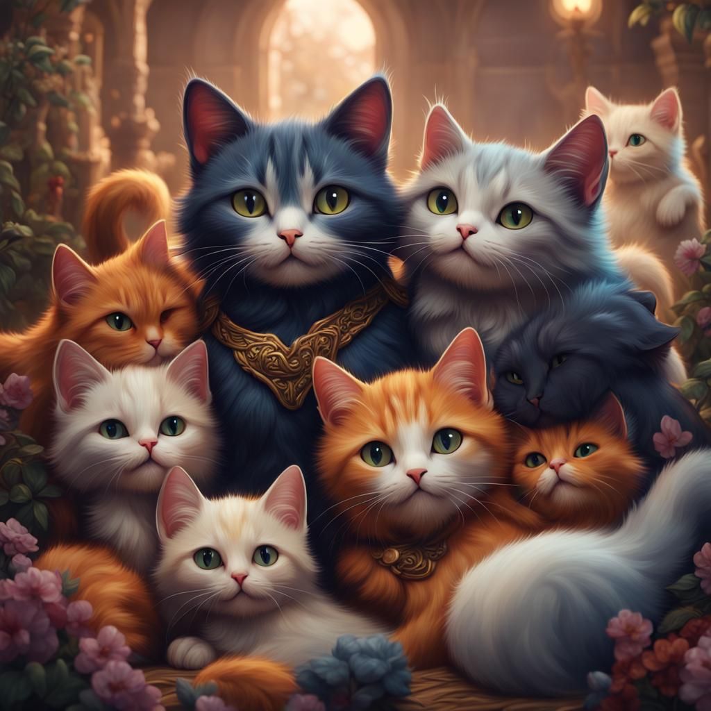 Cute Cats Hugging: Detailed Fantasy Art