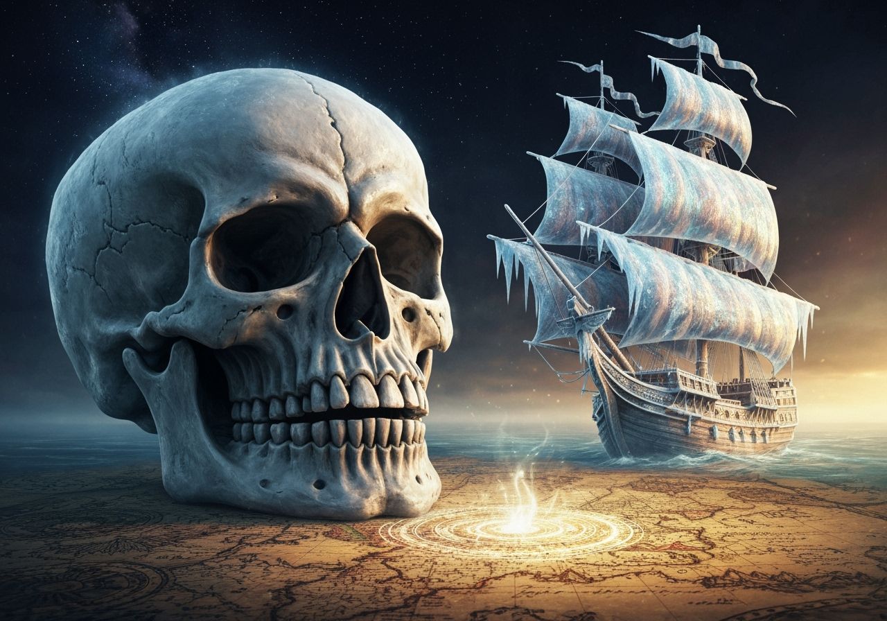 Icy Pirate Ship Skull with Ancient Map