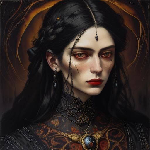 String Vampire Portrait in Oil Painting Style