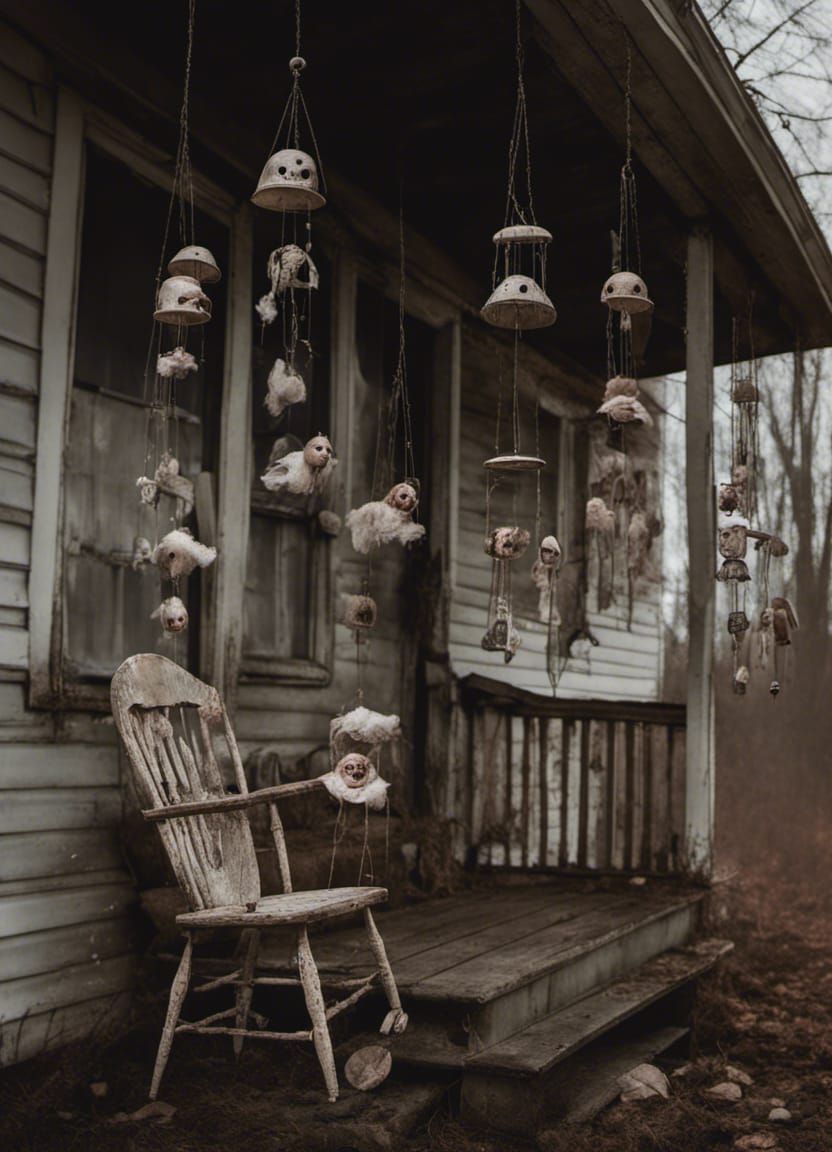 Eerie Porch with Windchime of Baby Dolls