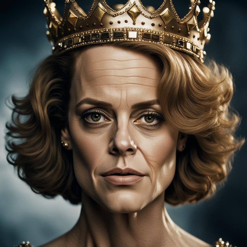 Glamorous Portrait of Woman with Crown in Film Grain Style