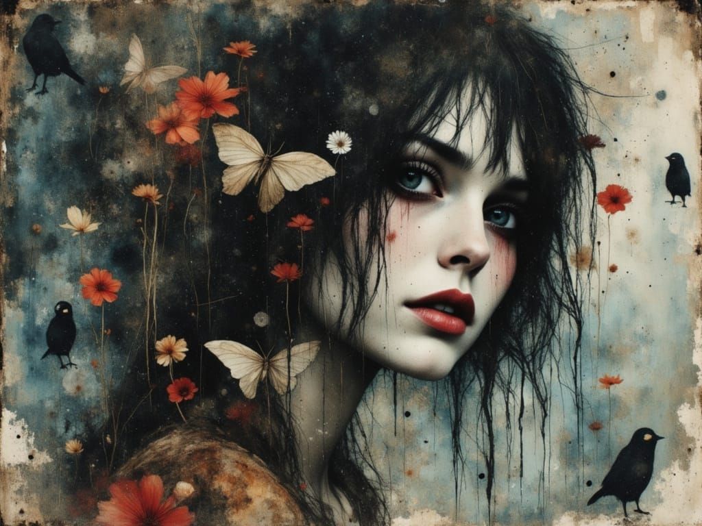 Surreal Female Figure Embodies Chaos in Watercolor and Ink