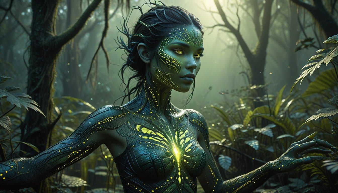 Swamp Siren Emerges from Tupelo Tree in Dreamlike Atmosphere