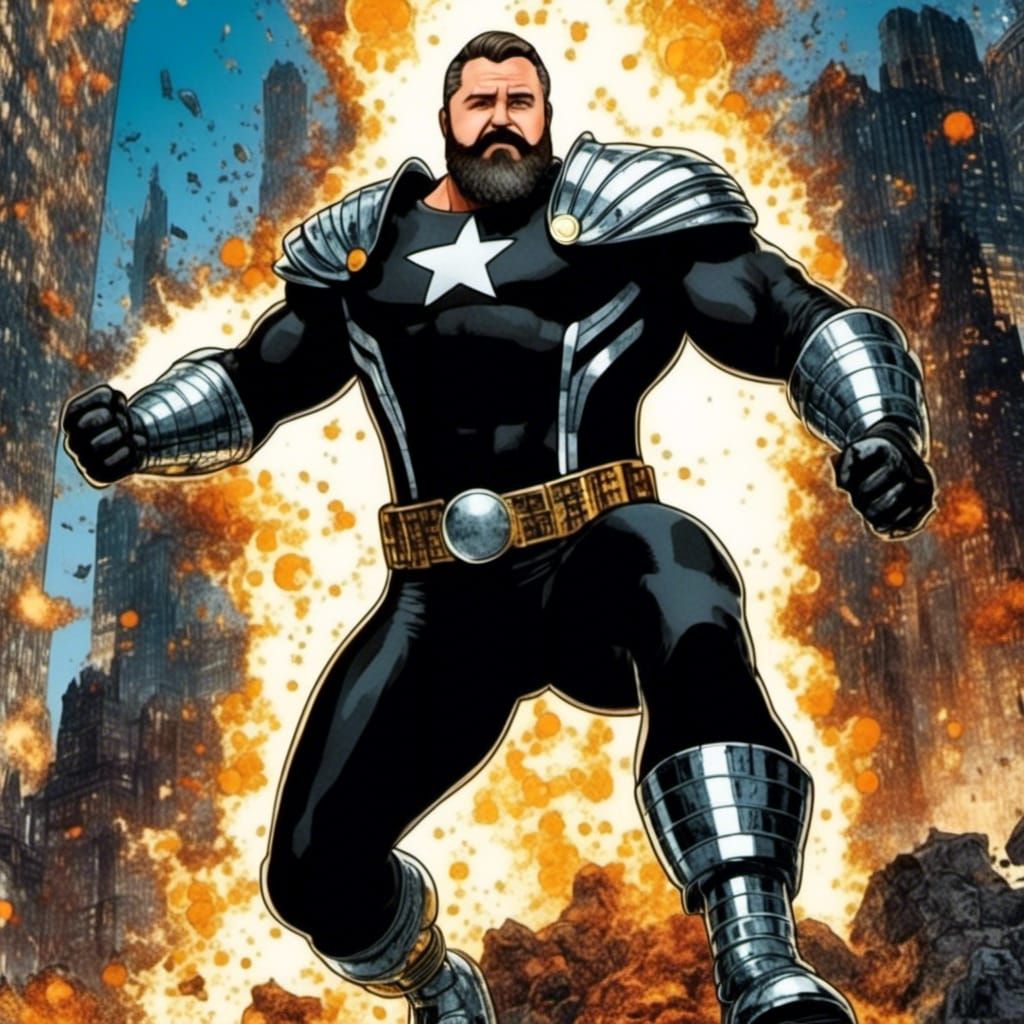 Dynamic Superhero Comic Book Art with Explosion