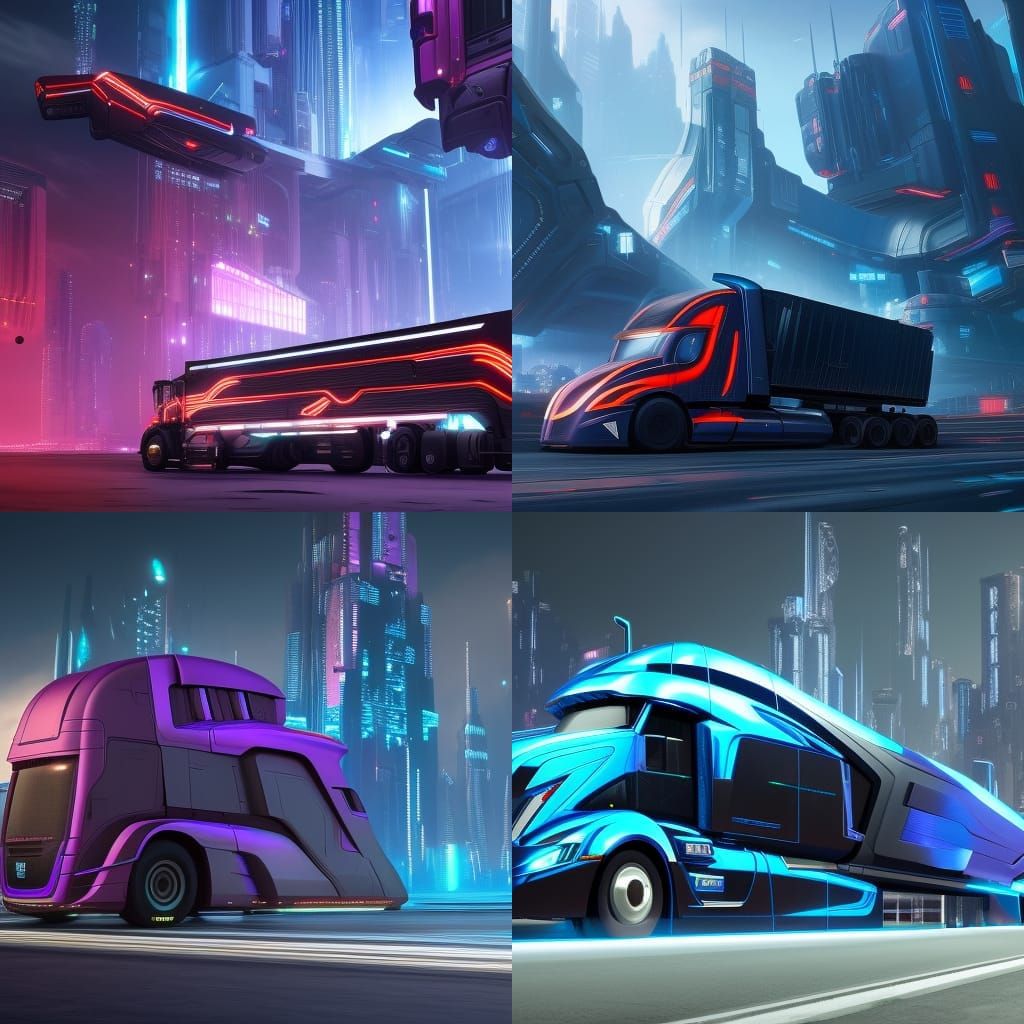 Futuristic Cyberpunk Semi-Truck Concept Art