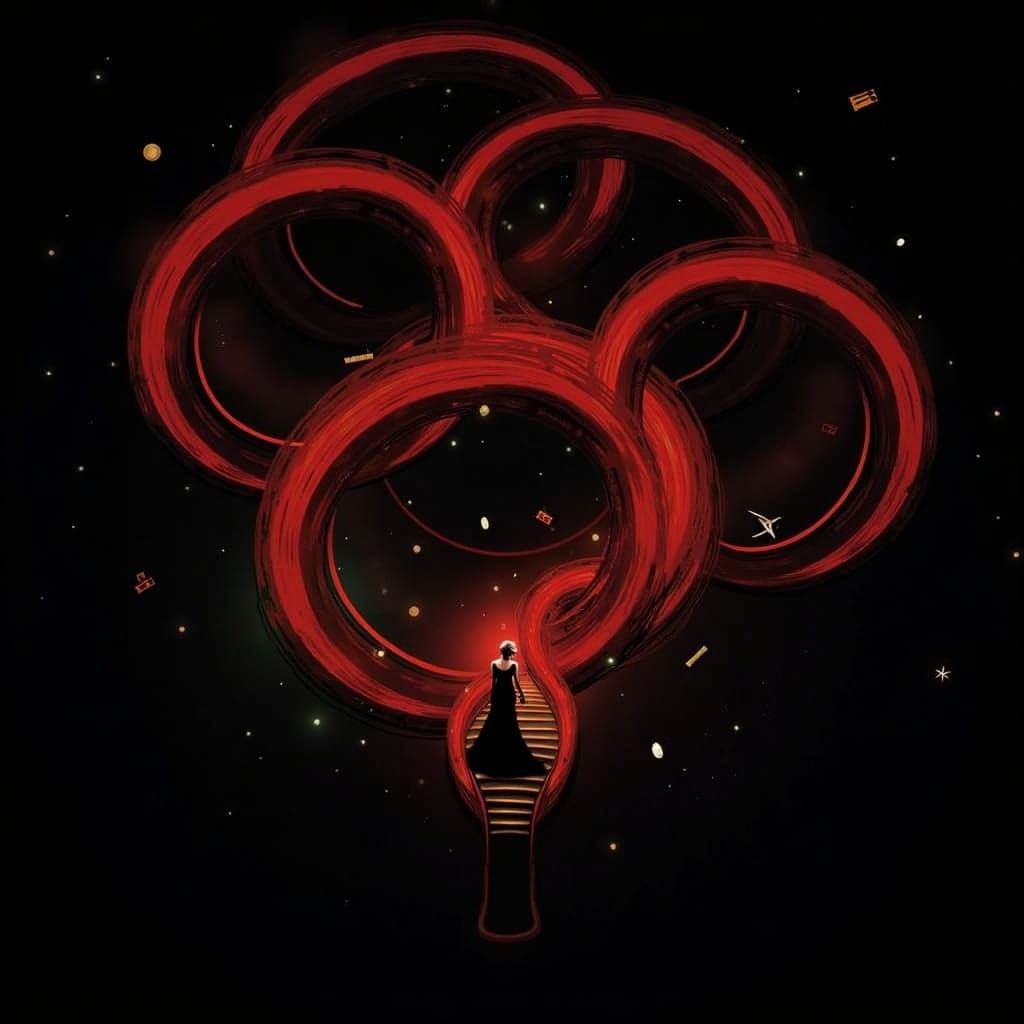 Elegant Woman on Abstract Staircase: Hyperrealistic Art