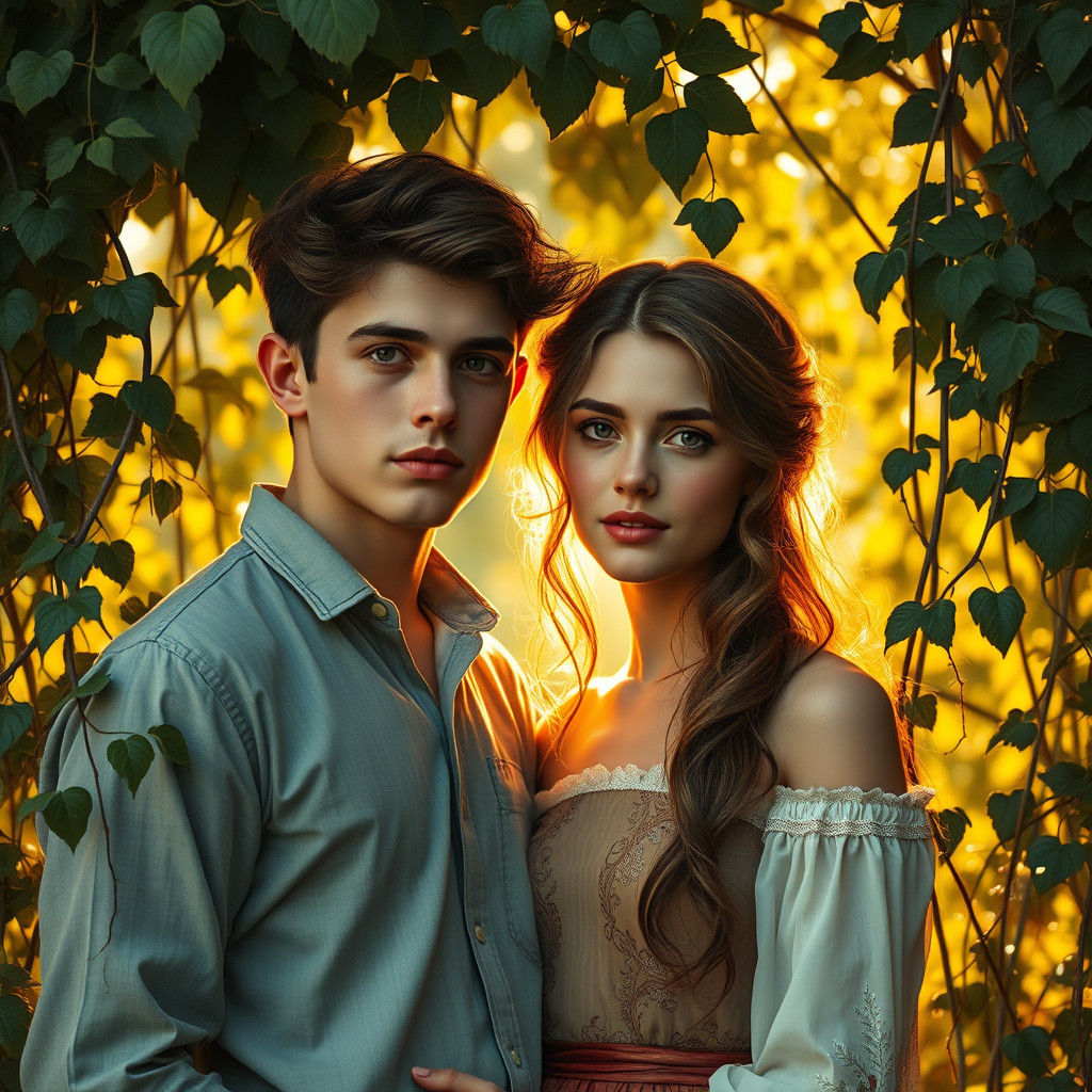 Couple Embraced by Nostalgia in Pre-Raphaelite Style