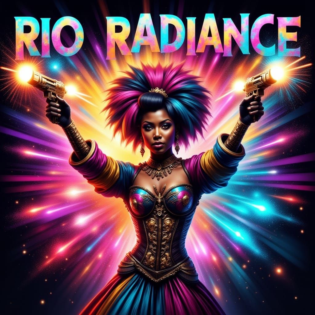 Dynamic Afro-Brazilian Character with Carnival Spark Pistols