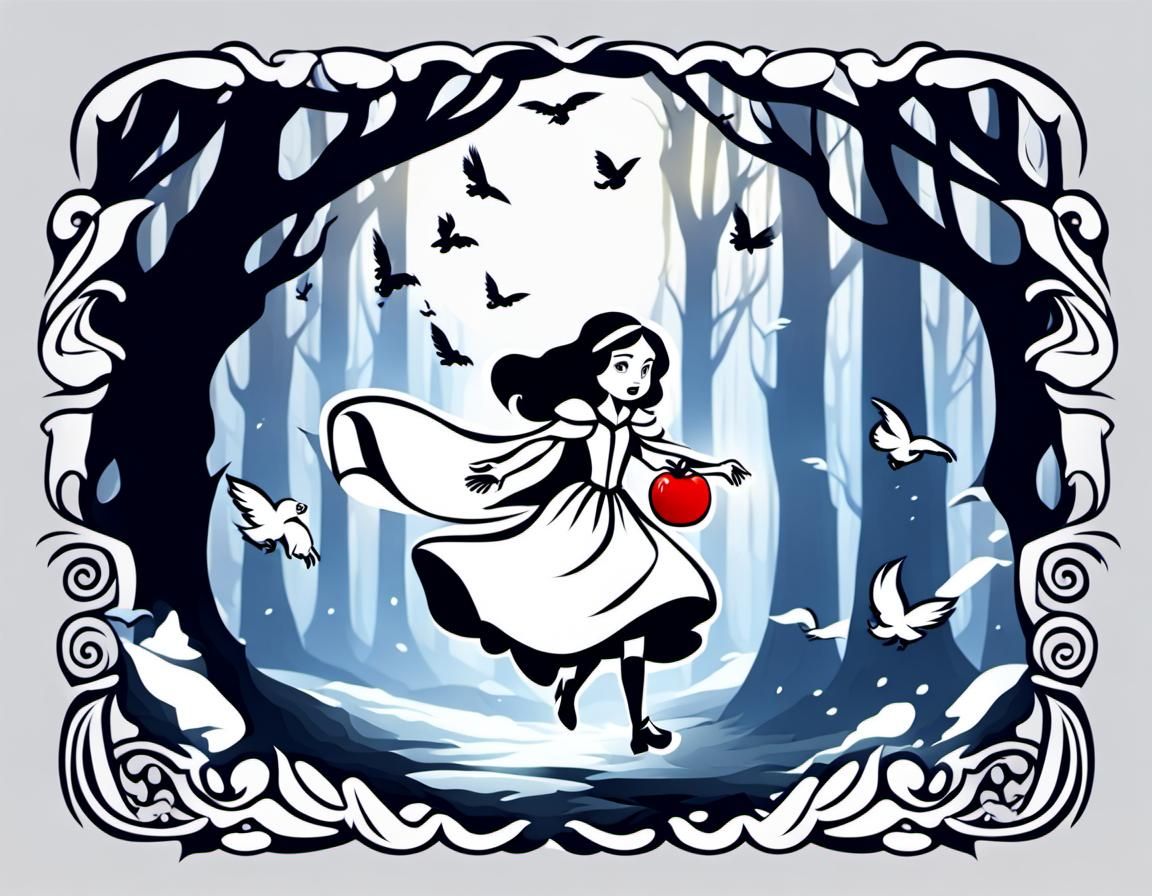 Snow White's Flight Through Dark Forest