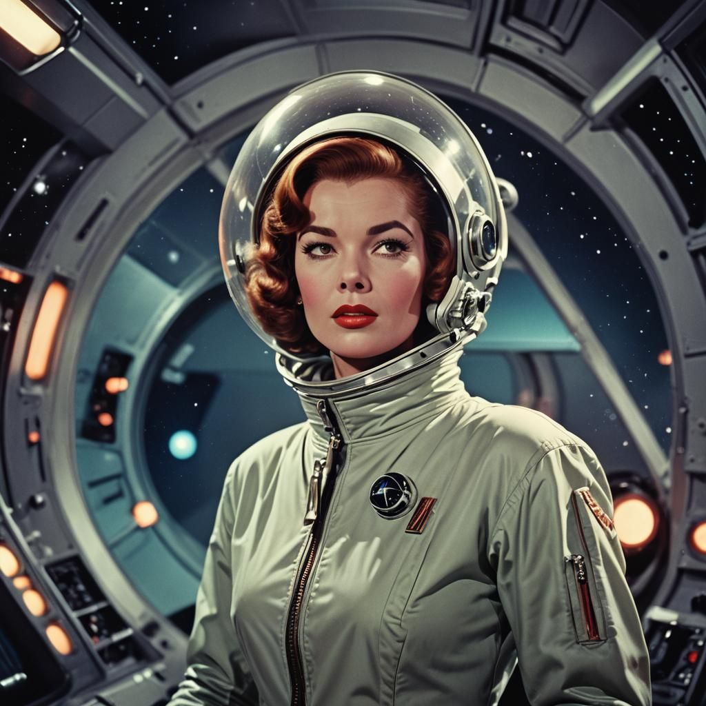 Glamorous 1950s Space Traveler in Atomic Age Style
