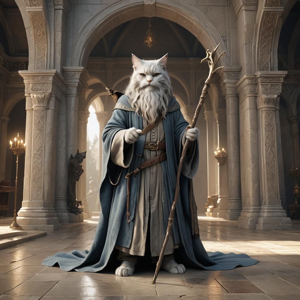 Gandalf the Cat Wizard in Palace, Octane Render