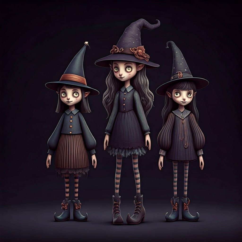 Whimsical Witches in a Gothic Surreal Style