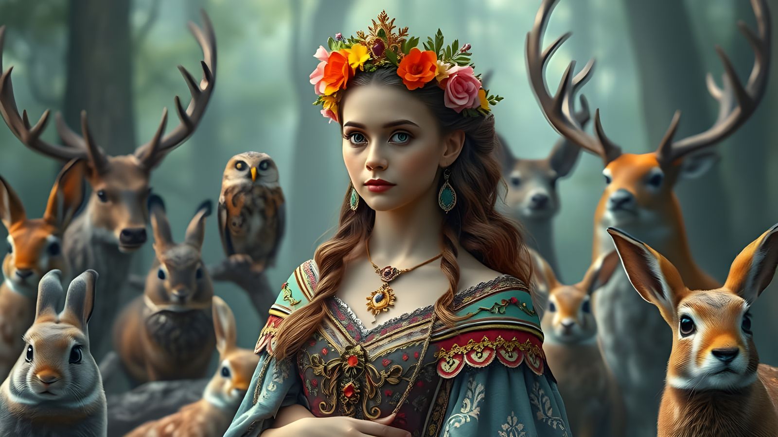 Princess of the Enchanted Forest with Floral Crown