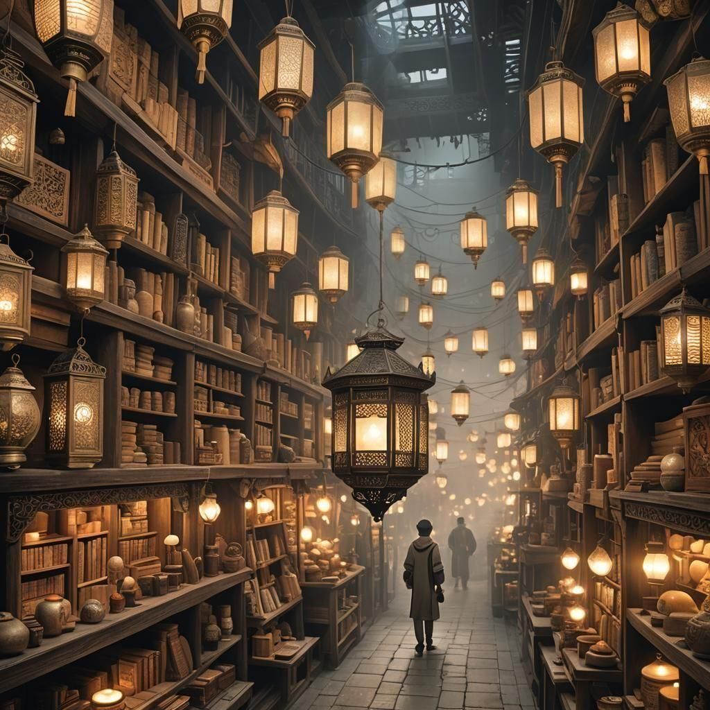 Ethereal Shopkeeper in a Thomas Kinkade Fantasy