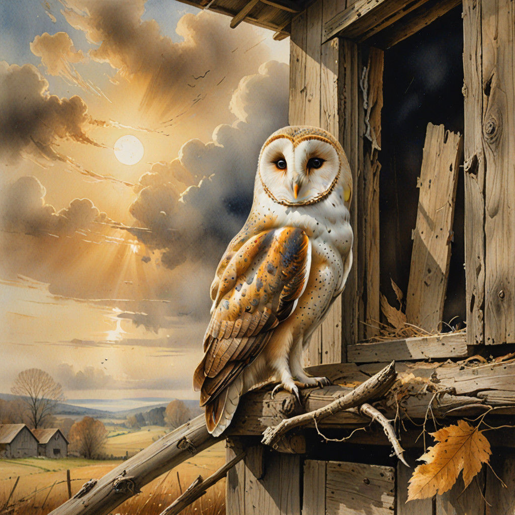 Ethereal Barn Owl Takes Flight in Golden Light