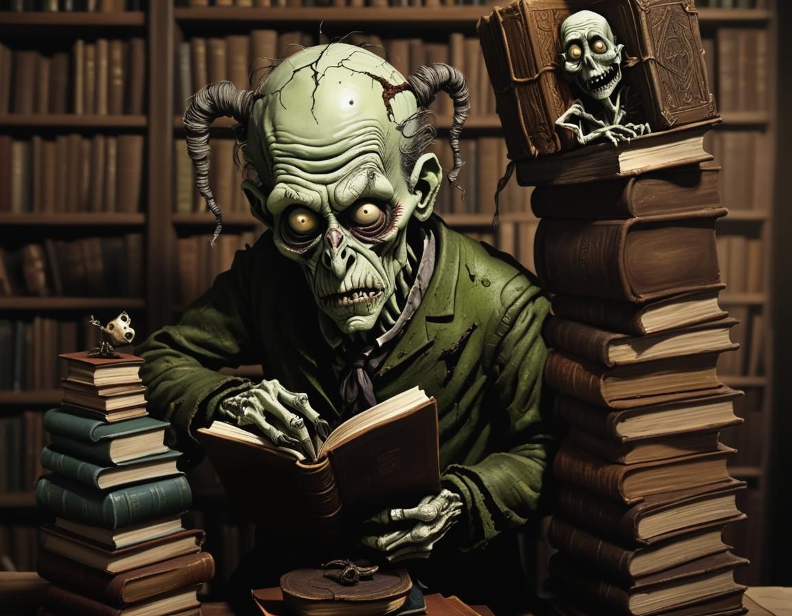 Deformed Zombie Librarian in Art Brut Style