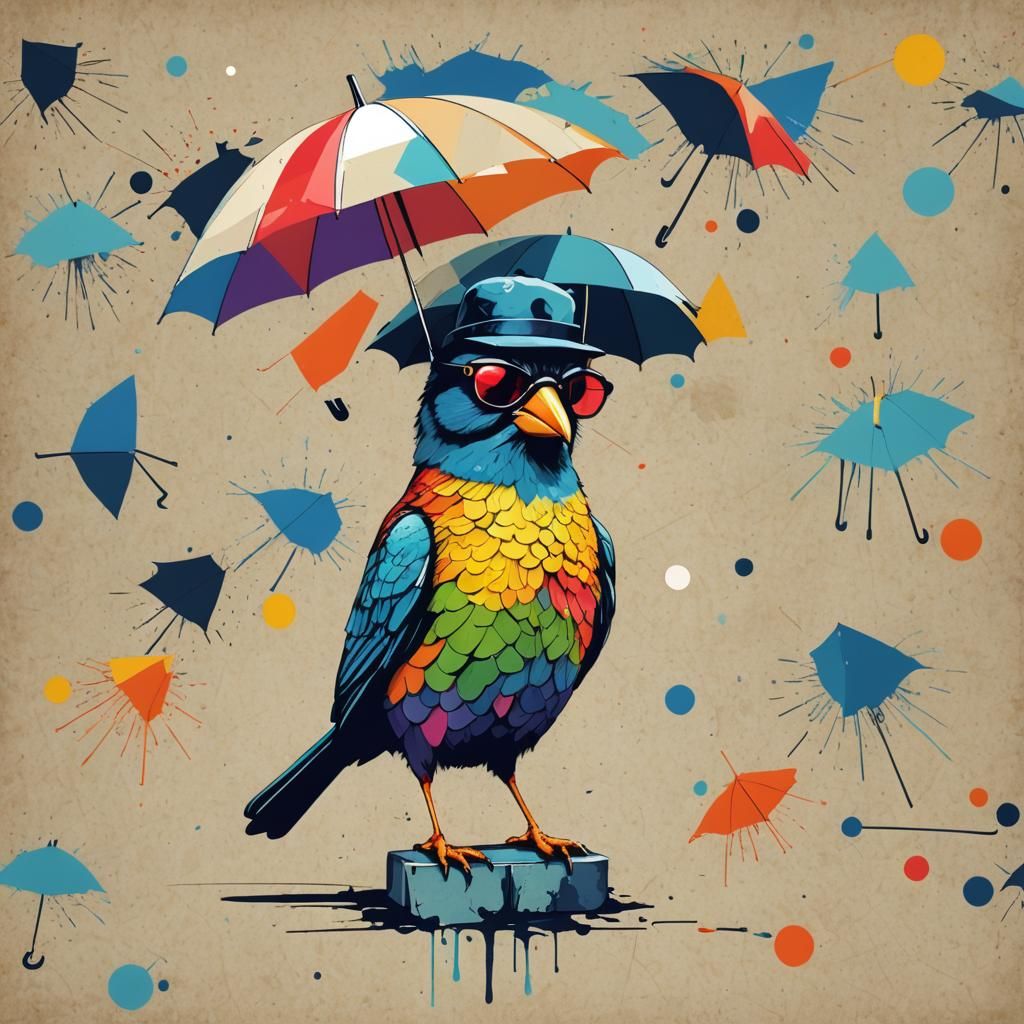 Pop Art Bird with Umbrella and Sunglasses