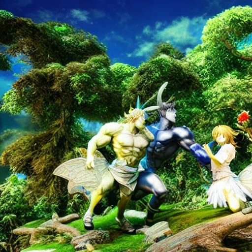 Centaure, Faun, and Fairy Queen in 3D Anime