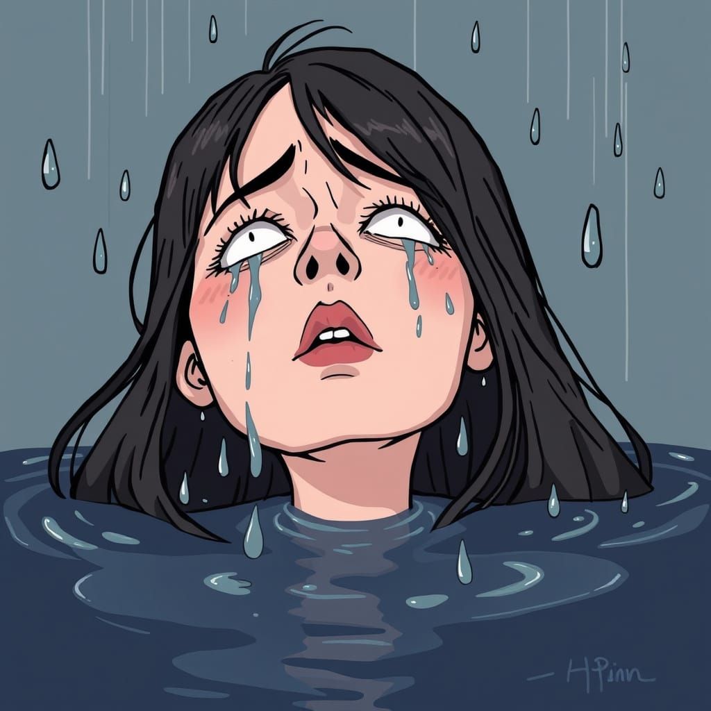 Gothic Woman Overwhelmed by Emotions in a Dark Cartoon