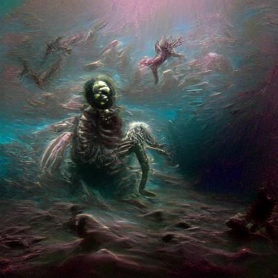 Cosmic Underwater Horror in Engraving Style