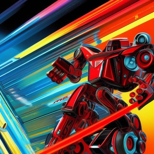 Red Robot Porsche in Comic Book Style