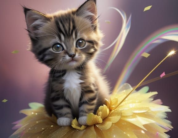 Fluffy Kitten Ballet in Vibrant Oil Painting Style