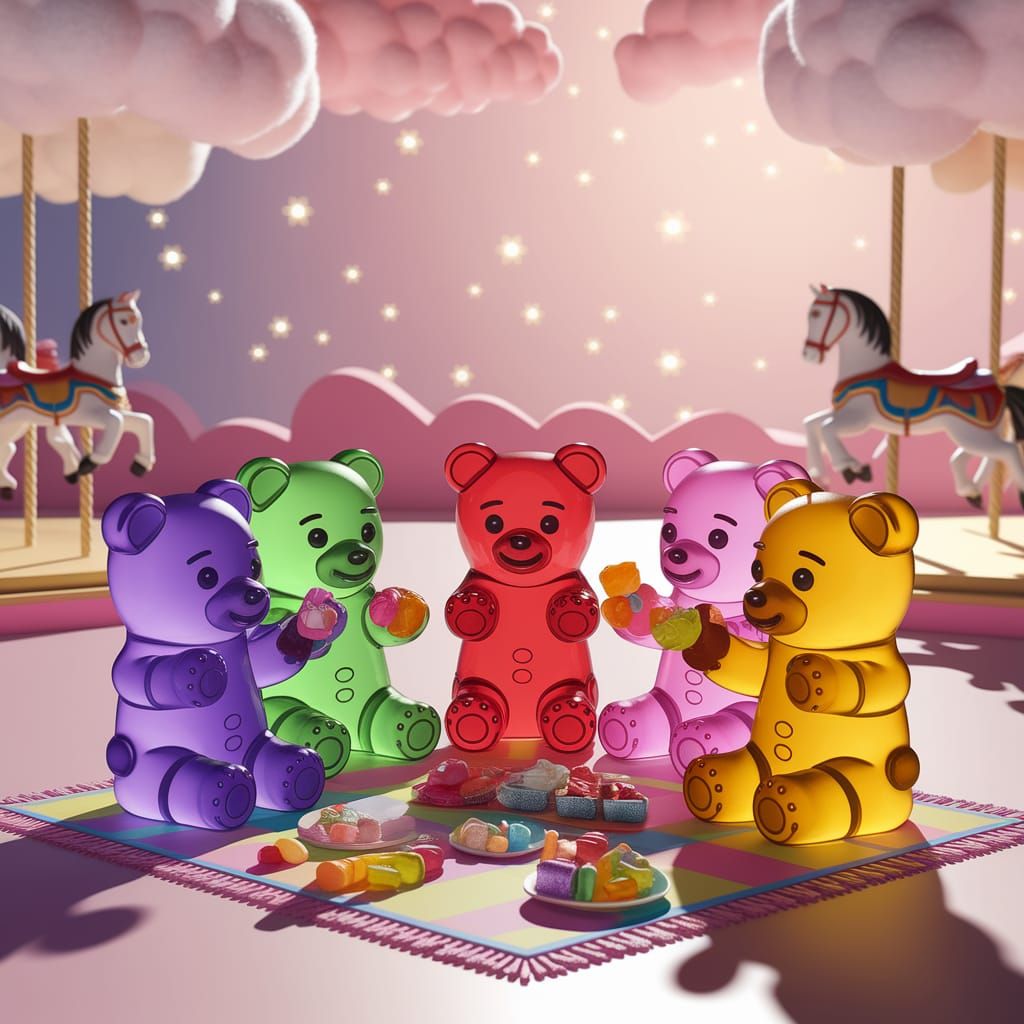 Gummy Bears Picnic in Pastel Amusement Park