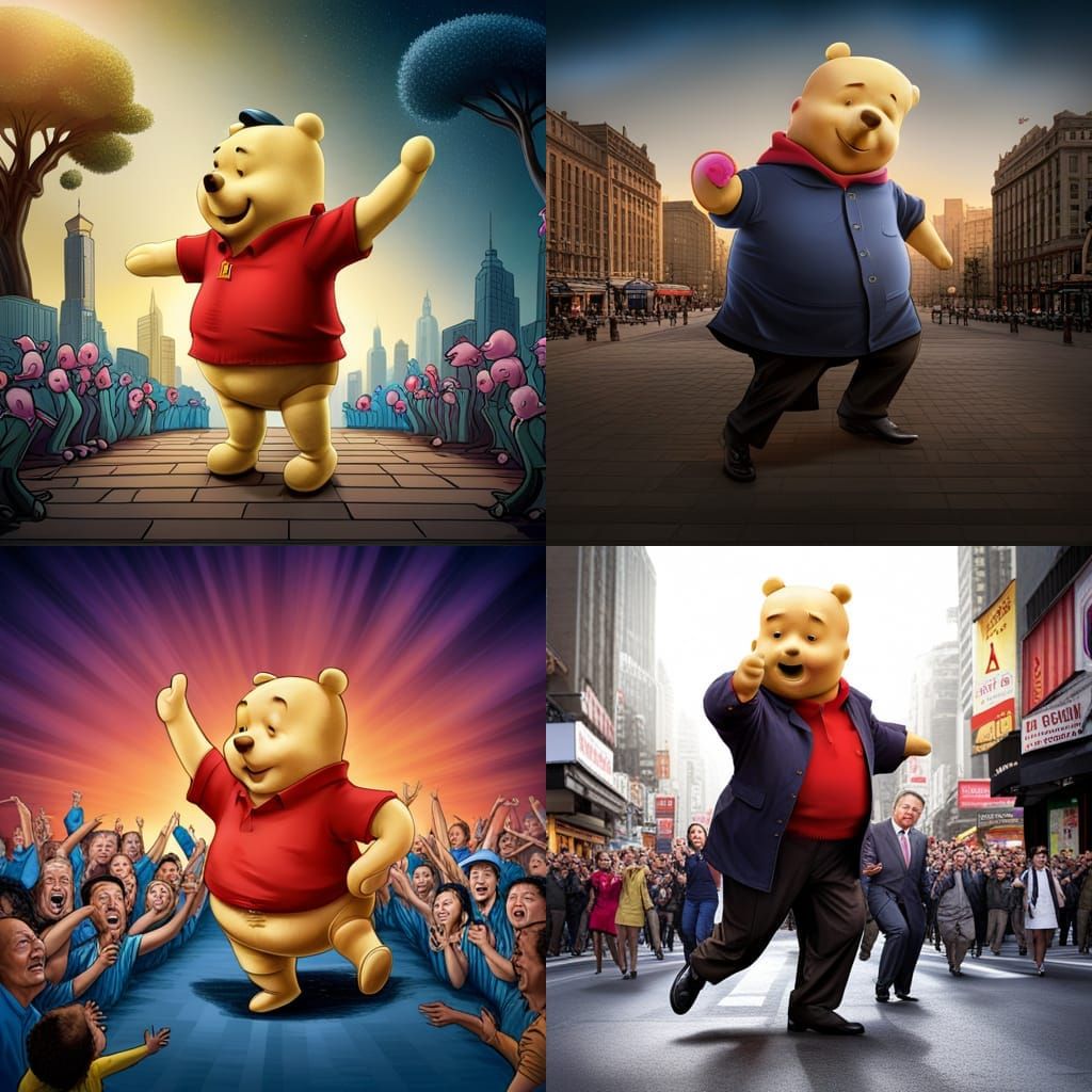 Xi Jinping Dancing with Winnie the Pooh: Detailed Matte Pain...