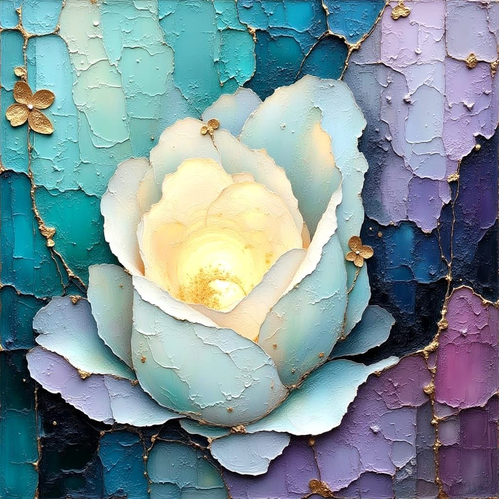 Abstract Metallic Design with Impasto Brushstrokes