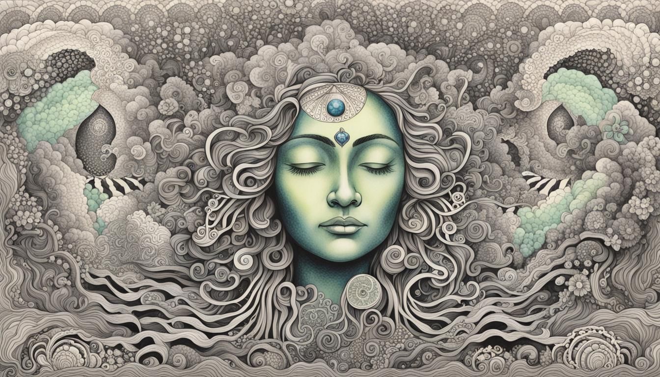 Anthropomorphic Fractal Wave Quantum Zentangle in Peridot