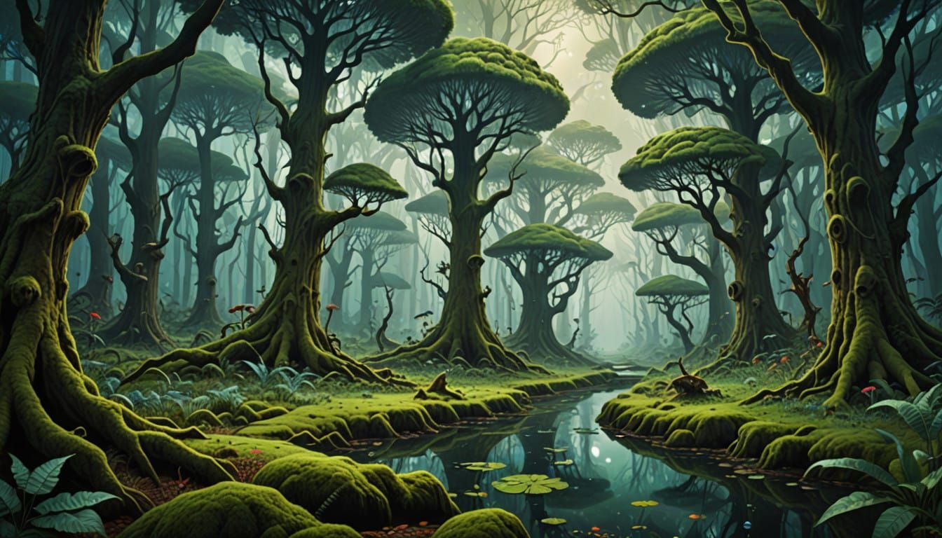 Mysterious Forest in Dreamlike Realism