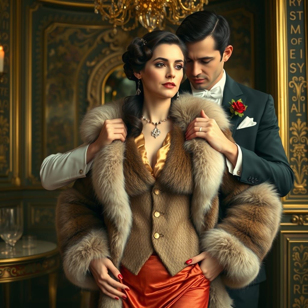 Luxurious Furs: Woman Undressed in Opulent Setting