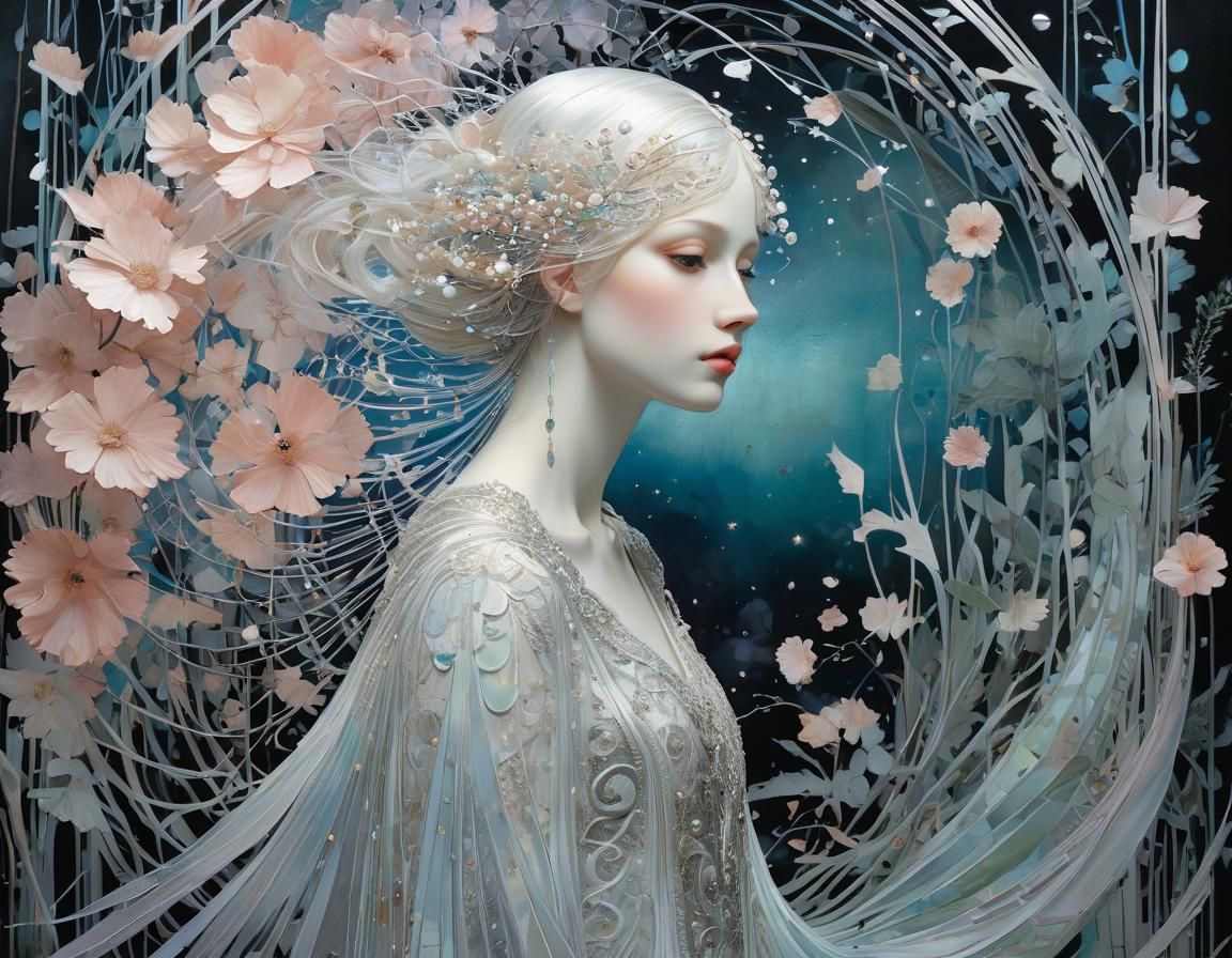 Moonlit Nature in Art Nouveau Style