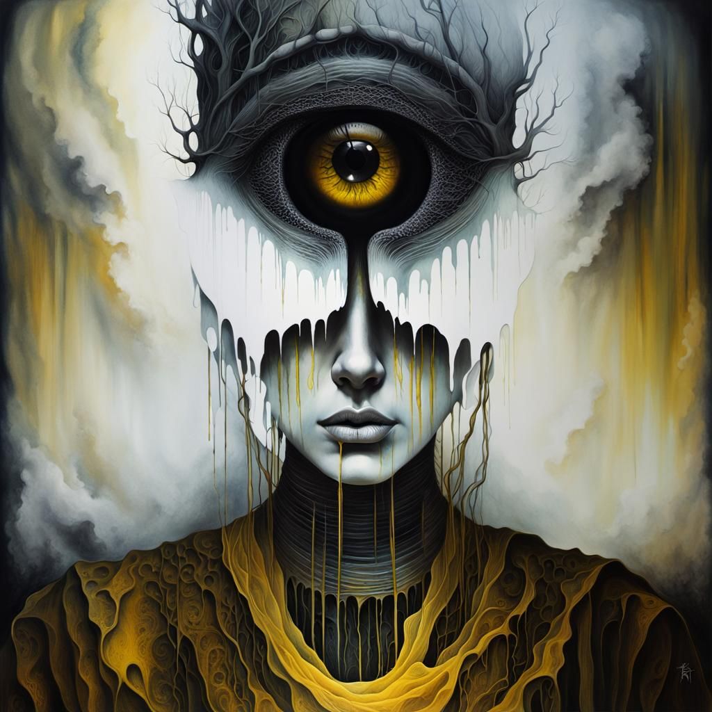 Ethereal Horror Woman in Dystopian Surrealist Style