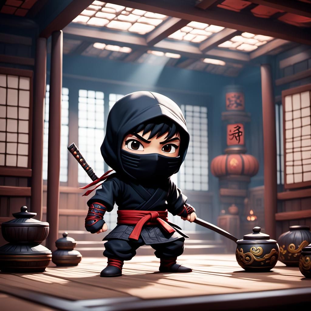 Chibi ninja in a dojo