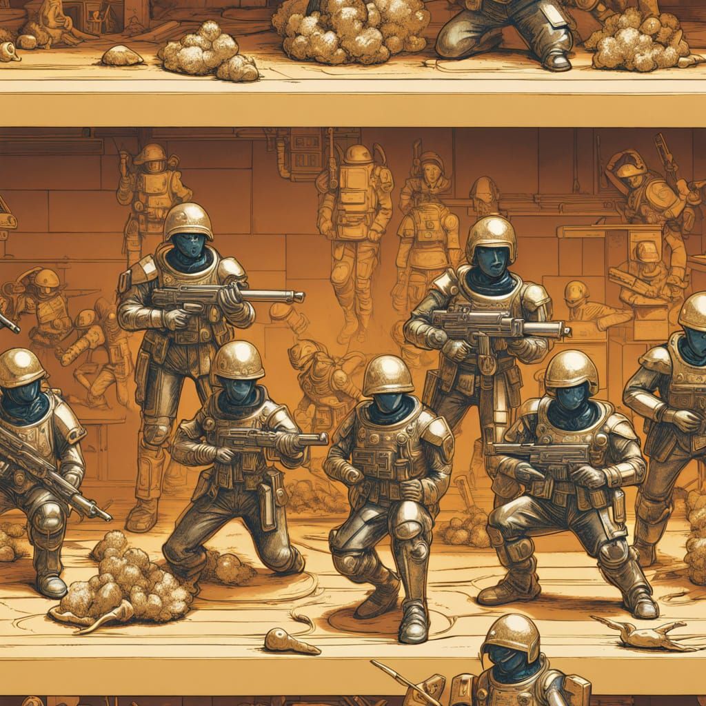 Whimsical Sci-Fi Toy Soldiers in Miniature Battle Scene