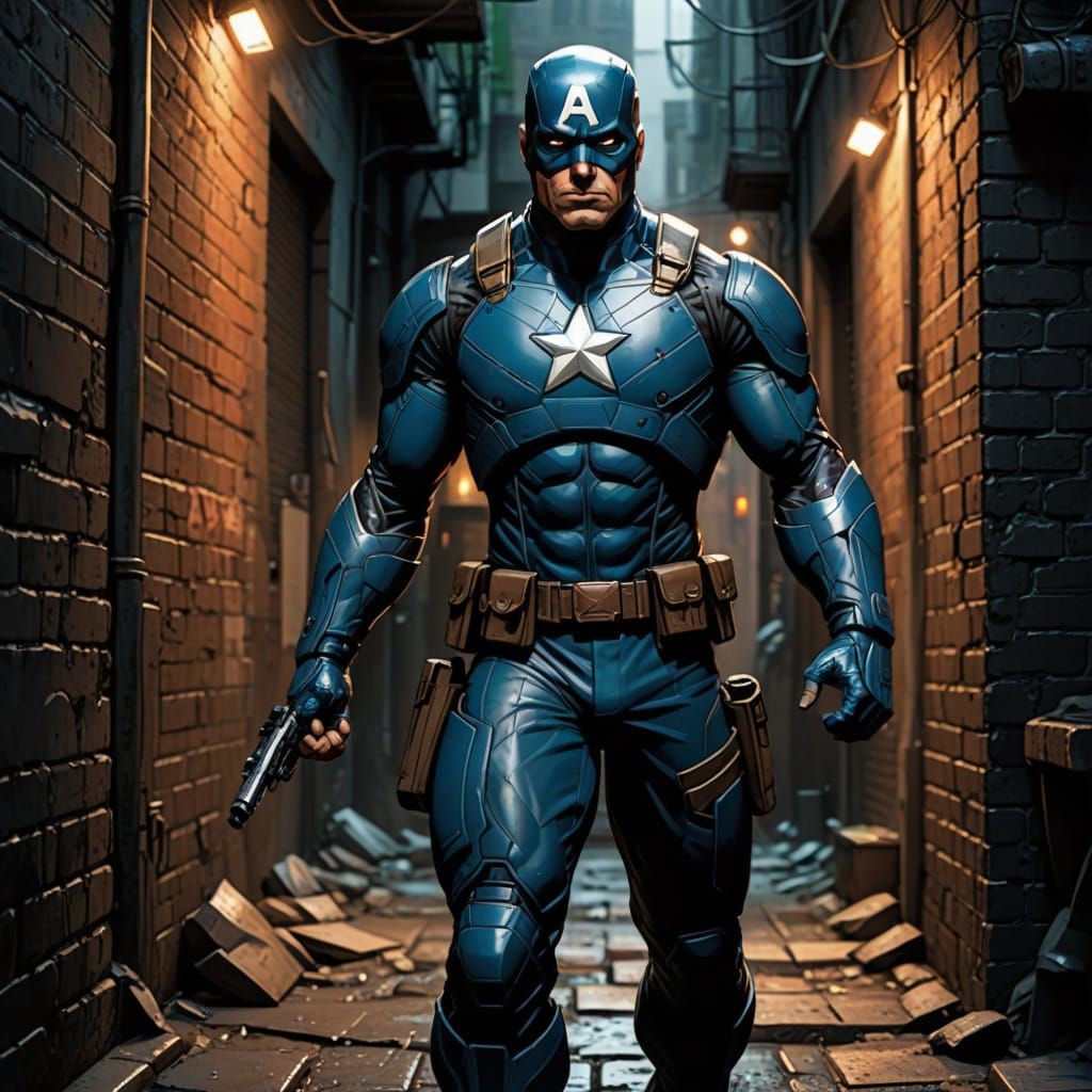Hyper-Realistic Superhero Action Figure in a Dark Alleyway