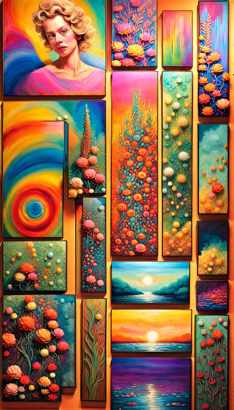Colorful Art Display in Maximalist Psychedelic Style