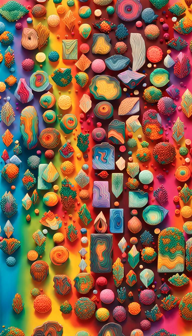 Vibrant Art Display with Psychedelic Maximalist Designs