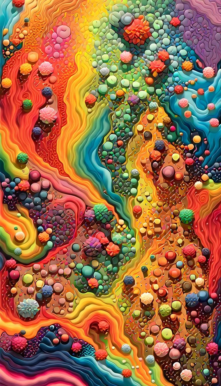 Vibrant Art Display in Maximalist Psychedelic Style