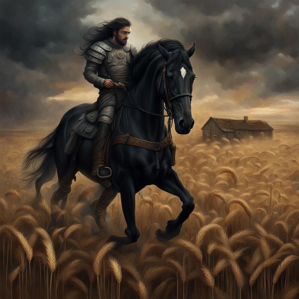 Dramatic Black Horseman with Scales: Digital Matte Painting