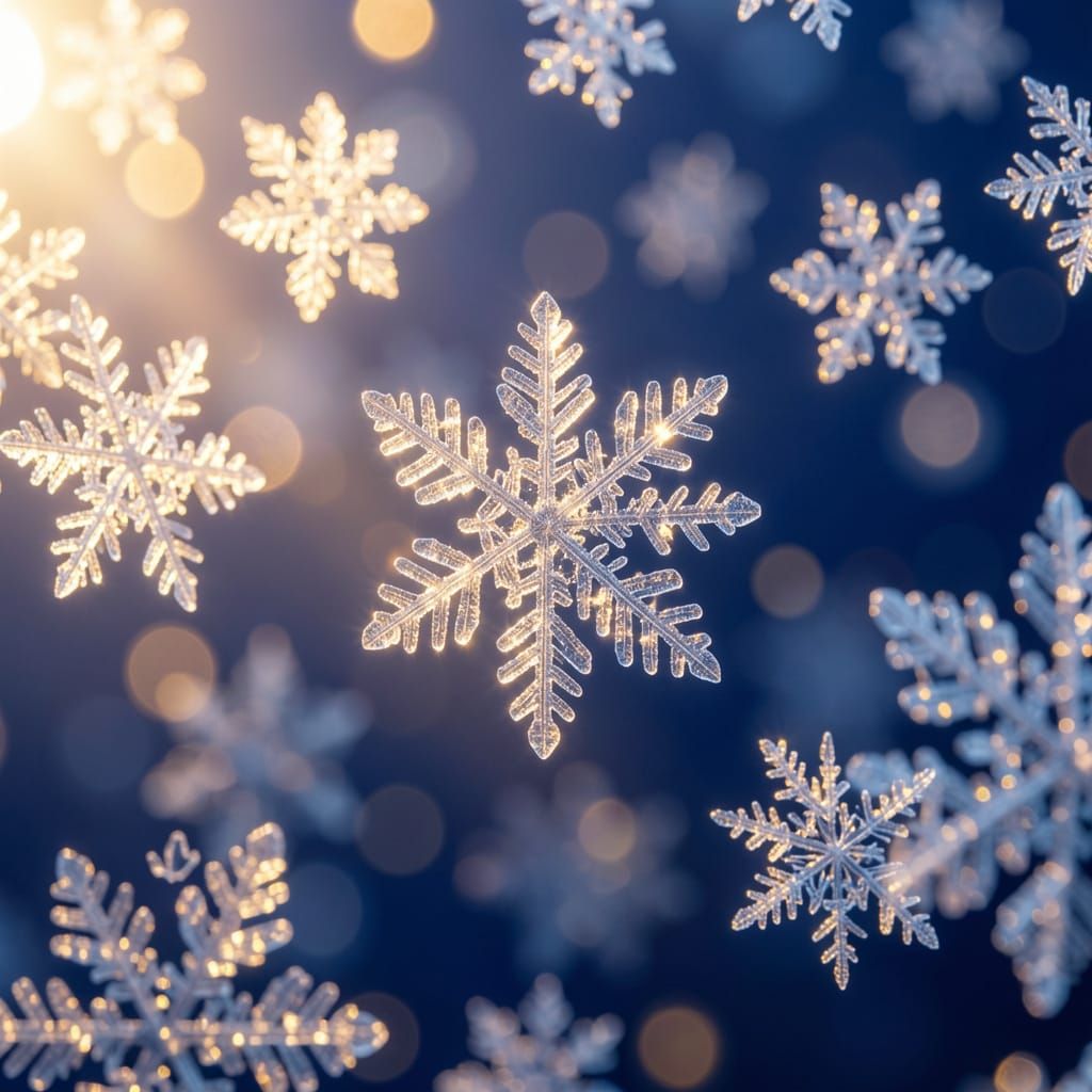 Magical Snowflakes in Golden Hour Light